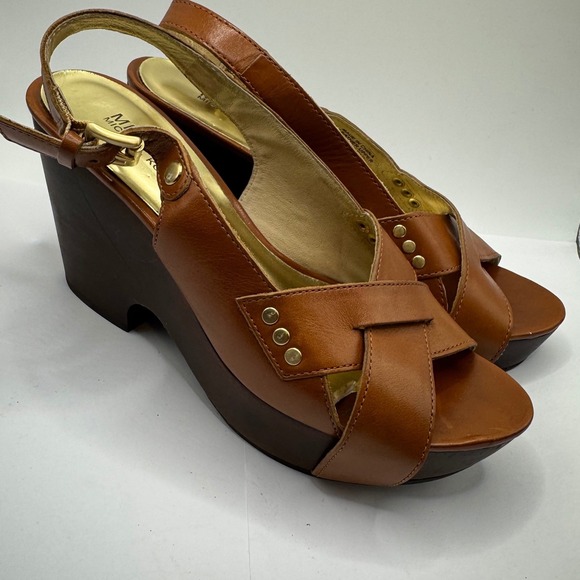 Michael Kors Shoes - Michael Kors Brown Leather Platform Wedge Sandals